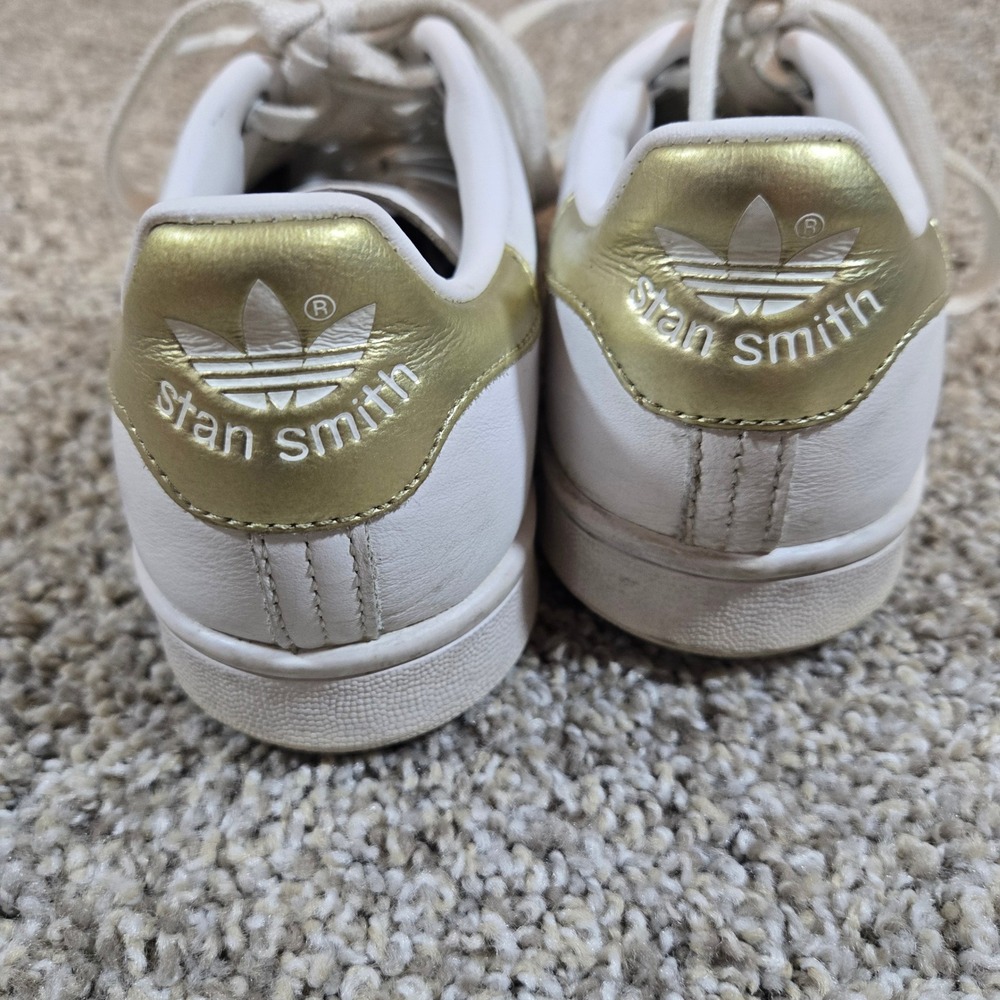 Adidas Stan‎ Smith White Leather Sneakers Womens 7 Gold Heel